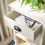Table d'appoint de rangement en bois de pin gris, 1 tiroir et 2 étagères ouvertes, 45 cm (L) x 35 cm (P) x 76 cm (H)