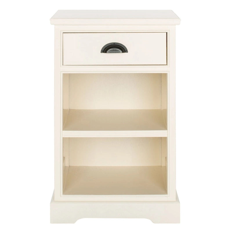 Table d'appoint de rangement en bois de pin gris, 1 tiroir et 2 étagères ouvertes, 45 cm (L) x 35 cm (P) x 76 cm (H)