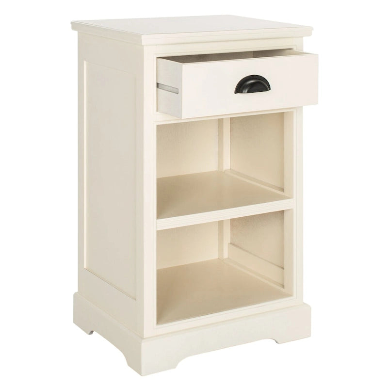 Table d'appoint de rangement en bois de pin gris, 1 tiroir et 2 étagères ouvertes, 45 cm (L) x 35 cm (P) x 76 cm (H)