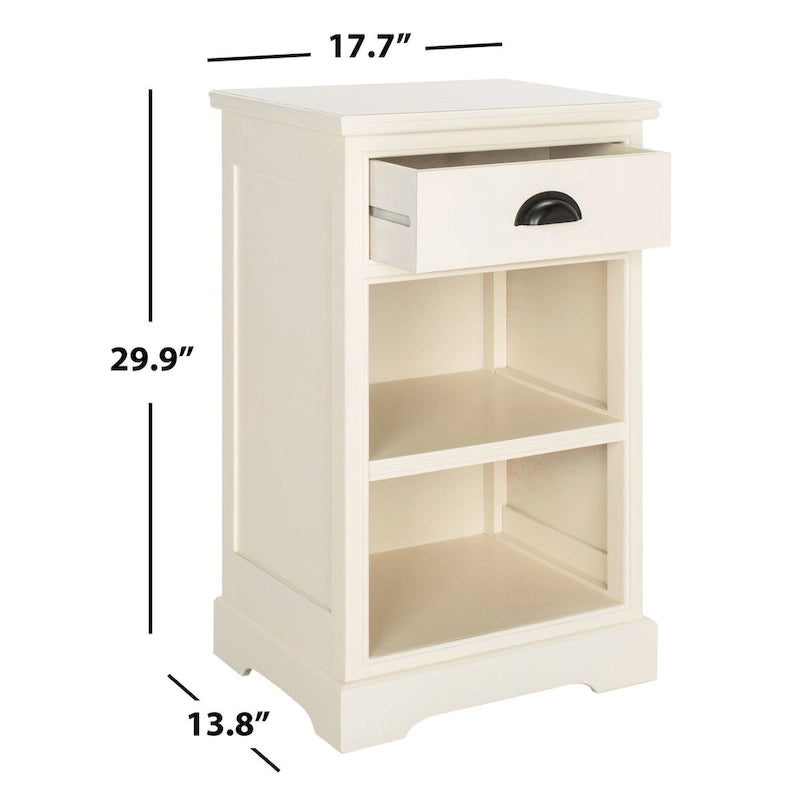Table d'appoint de rangement en bois de pin gris, 1 tiroir et 2 étagères ouvertes, 45 cm (L) x 35 cm (P) x 76 cm (H)