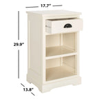 Table d'appoint de rangement en bois de pin gris, 1 tiroir et 2 étagères ouvertes, 45 cm (L) x 35 cm (P) x 76 cm (H)