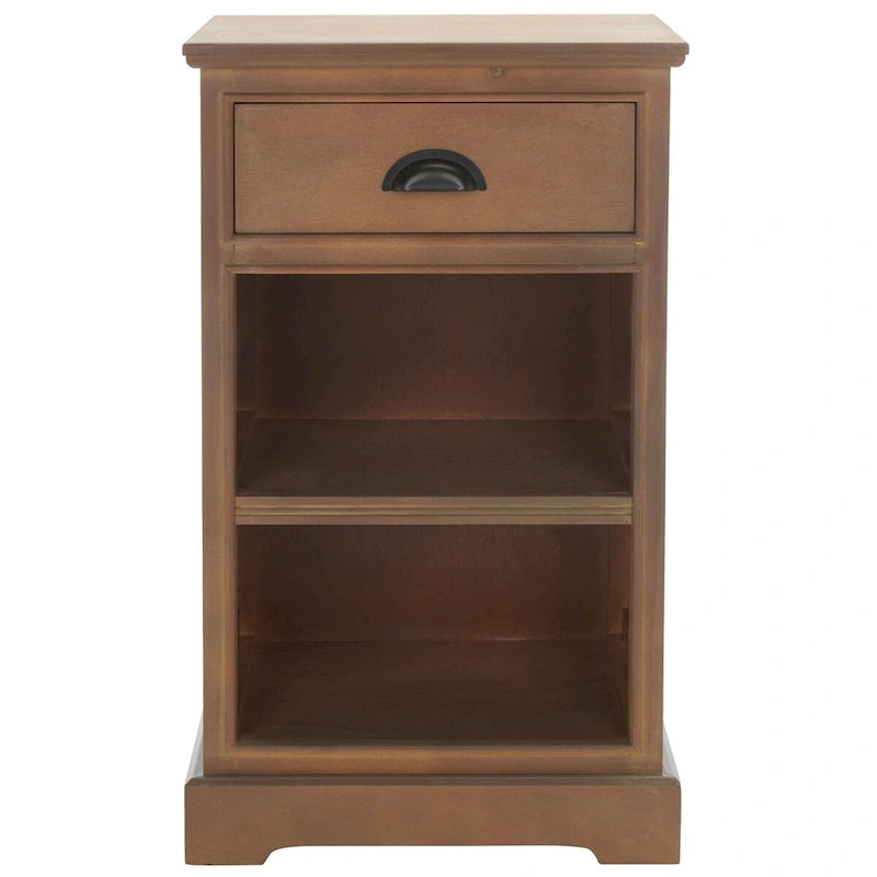 Table d'appoint de rangement en bois de pin gris, 1 tiroir et 2 étagères ouvertes, 45 cm (L) x 35 cm (P) x 76 cm (H)