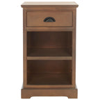 Table d'appoint de rangement en bois de pin gris, 1 tiroir et 2 étagères ouvertes, 45 cm (L) x 35 cm (P) x 76 cm (H)