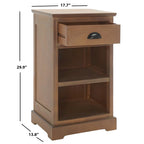 Table d'appoint de rangement en bois de pin gris, 1 tiroir et 2 étagères ouvertes, 45 cm (L) x 35 cm (P) x 76 cm (H)