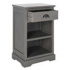 Table d'appoint de rangement en bois de pin gris, 1 tiroir et 2 étagères ouvertes, 45 cm (L) x 35 cm (P) x 76 cm (H)