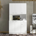 Grande armoire de style ferme rustique avec étagères, compartiment ouvert et tiroir, armoire de rangement autoportante