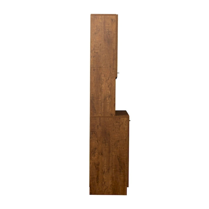 Grande armoire de style ferme rustique avec étagères, compartiment ouvert et tiroir, armoire de rangement autoportante