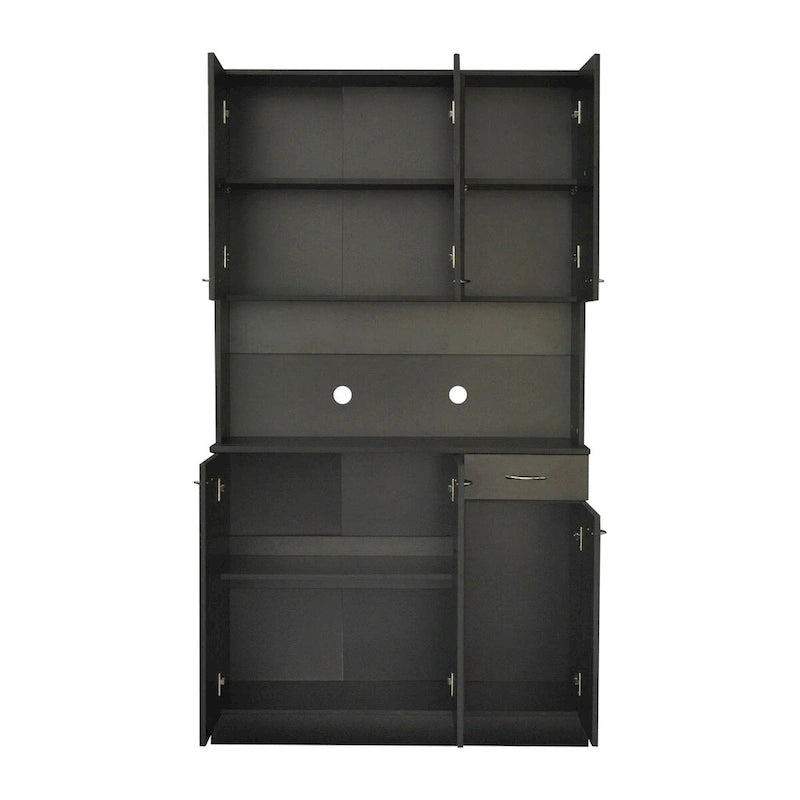 Grande armoire de style ferme rustique avec étagères, compartiment ouvert et tiroir, armoire de rangement autoportante