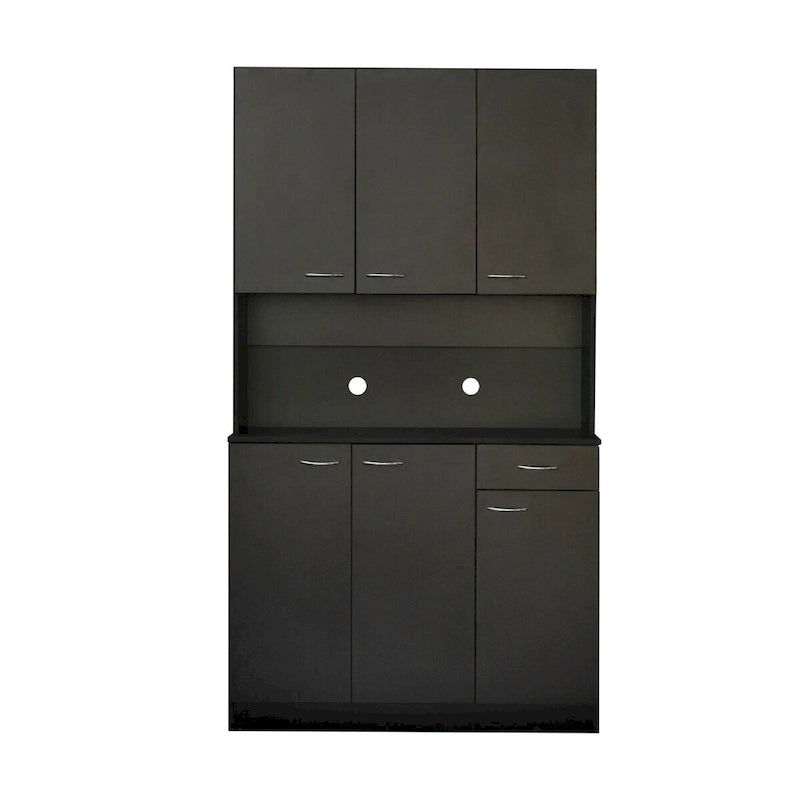 Grande armoire de style ferme rustique avec étagères, compartiment ouvert et tiroir, armoire de rangement autoportante