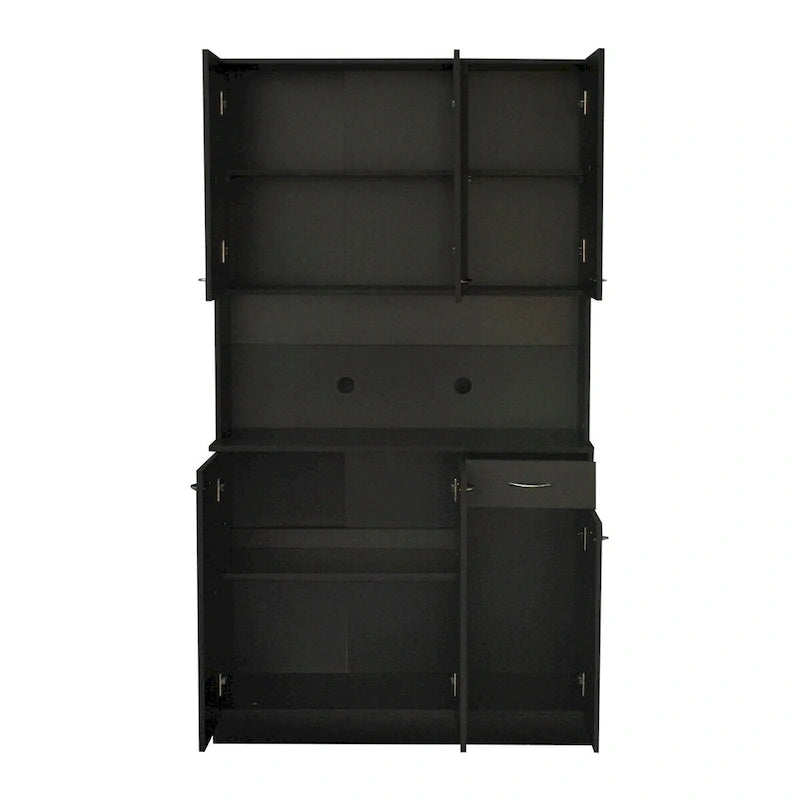 Grande armoire de style ferme rustique avec étagères, compartiment ouvert et tiroir, armoire de rangement autoportante