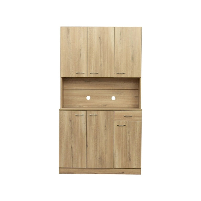 Grande armoire de style ferme rustique avec étagères, compartiment ouvert et tiroir, armoire de rangement autoportante