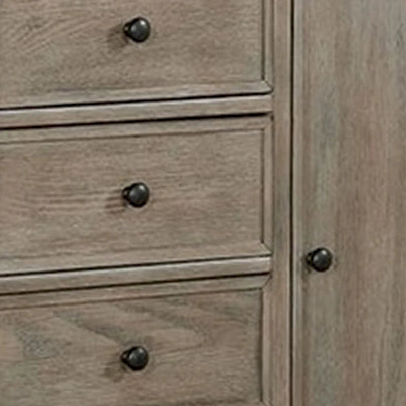 Armoire avec 6 tiroirs de rangement et pieds tournés, marron naturel