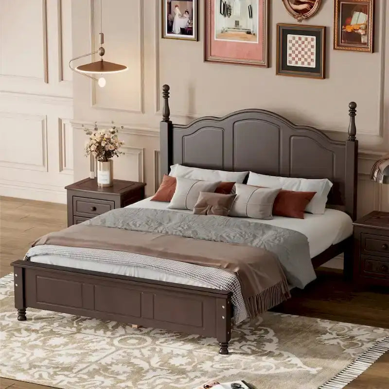 Cadre de lit plateforme en bois pleine grandeur, lit plateforme de style rétro