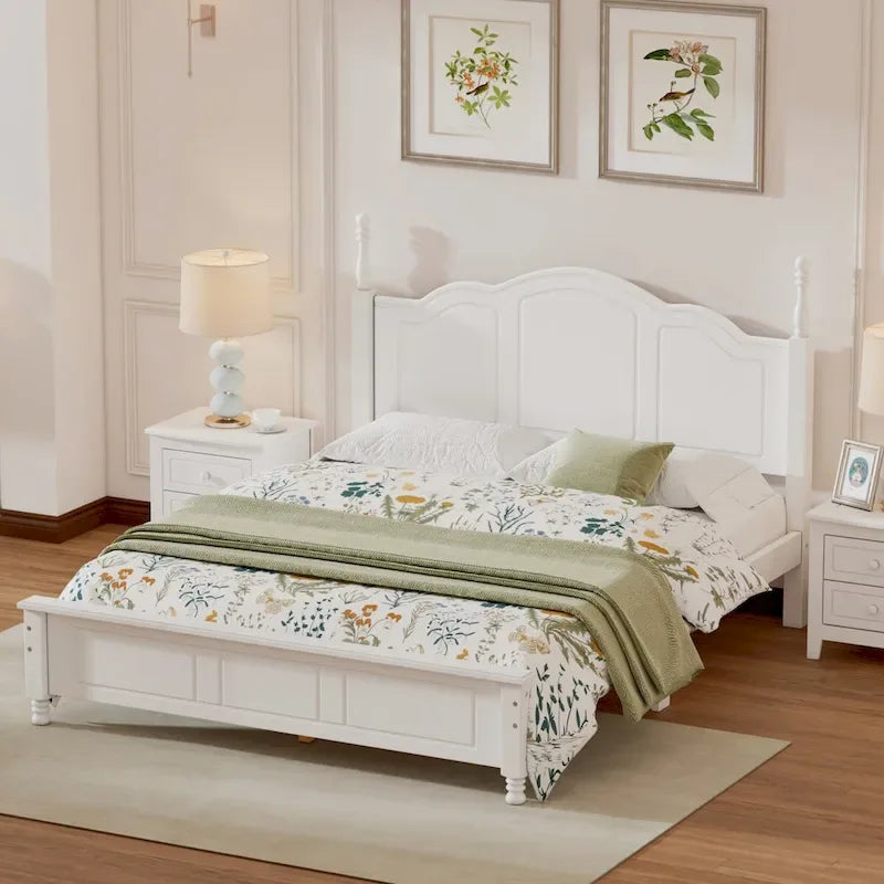 Cadre de lit plateforme en bois pleine grandeur, lit plateforme de style rétro