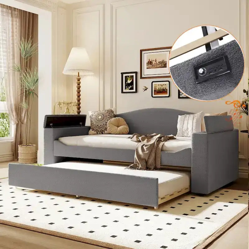 Lit de repos en polaire double avec accoudoirs de rangement et lit gigogne, capitonné, lit d'enfant peu encombrant