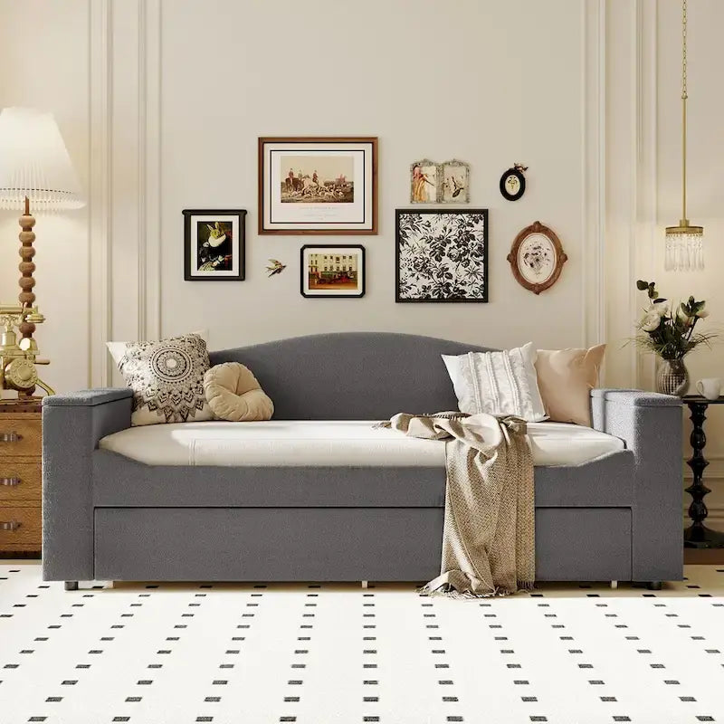 Lit de repos en polaire double avec accoudoirs de rangement et lit gigogne, capitonné, lit d'enfant peu encombrant