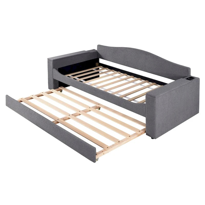 Lit de repos en polaire double avec accoudoirs de rangement et lit gigogne, capitonné, lit d'enfant peu encombrant