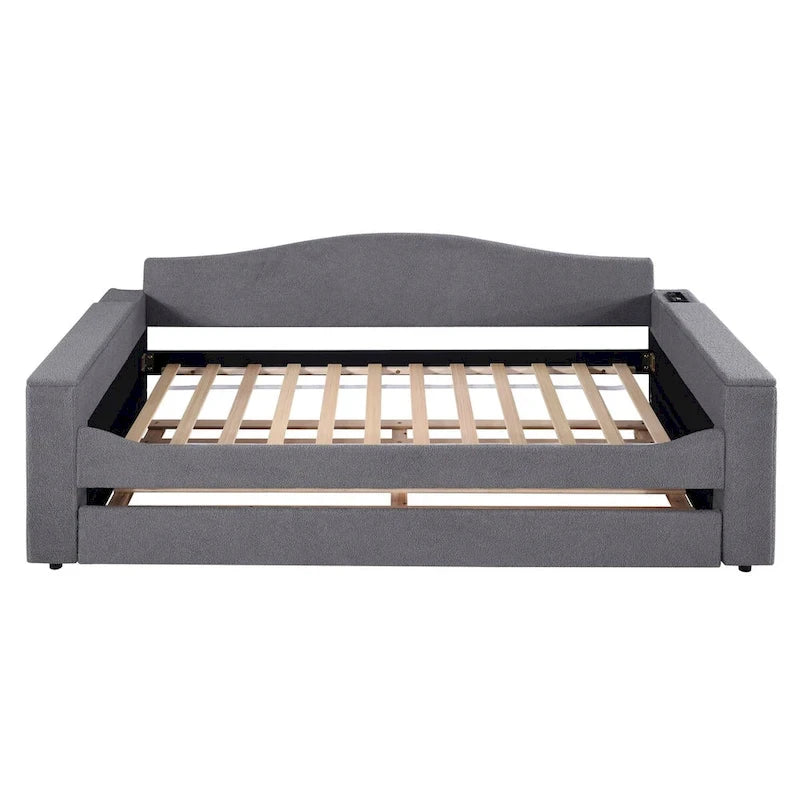 Lit de repos en polaire double avec accoudoirs de rangement et lit gigogne, capitonné, lit d'enfant peu encombrant