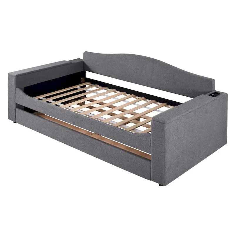 Lit de repos en polaire double avec accoudoirs de rangement et lit gigogne, capitonné, lit d'enfant peu encombrant
