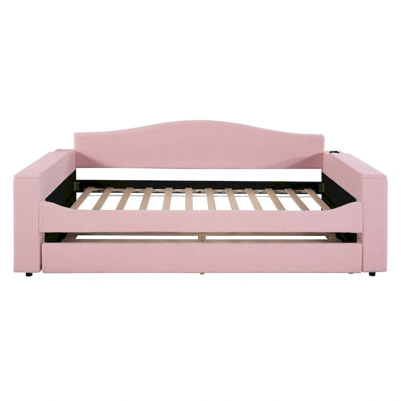 Lit de repos en polaire double avec accoudoirs de rangement et lit gigogne, capitonné, lit d'enfant peu encombrant