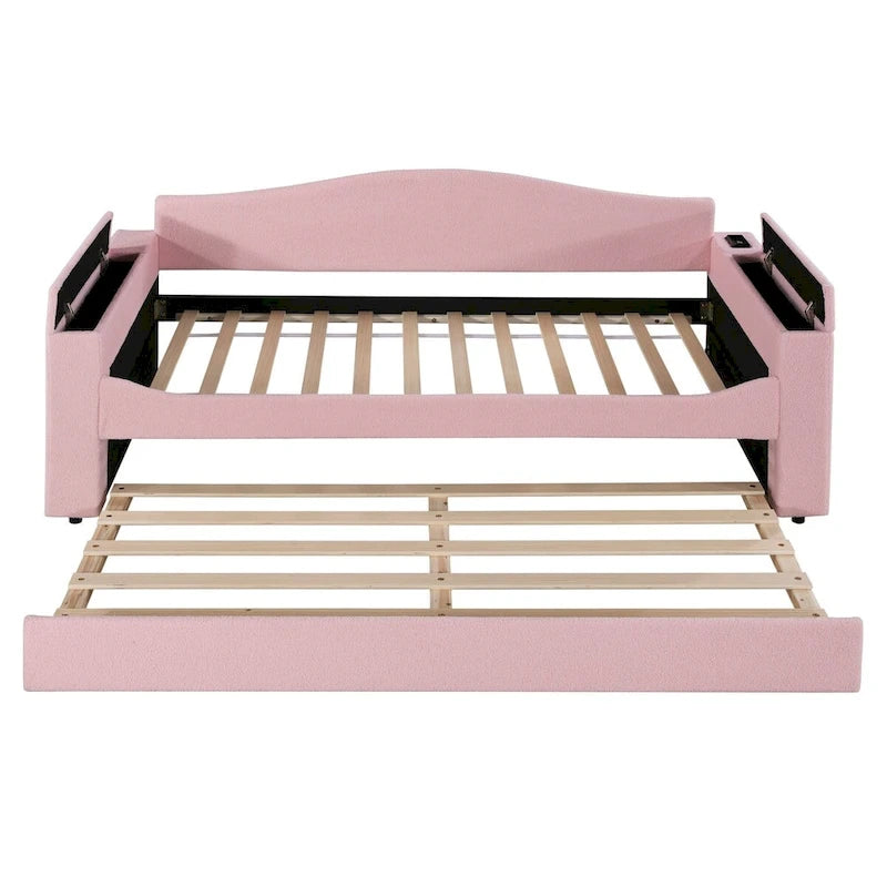 Lit de repos en polaire double avec accoudoirs de rangement et lit gigogne, capitonné, lit d'enfant peu encombrant