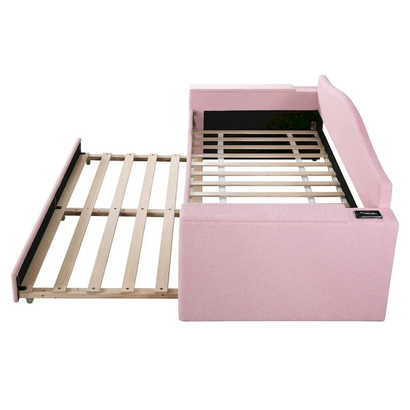 Lit de repos en polaire double avec accoudoirs de rangement et lit gigogne, capitonné, lit d'enfant peu encombrant