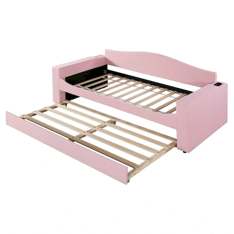 Lit de repos en polaire double avec accoudoirs de rangement et lit gigogne, capitonné, lit d'enfant peu encombrant