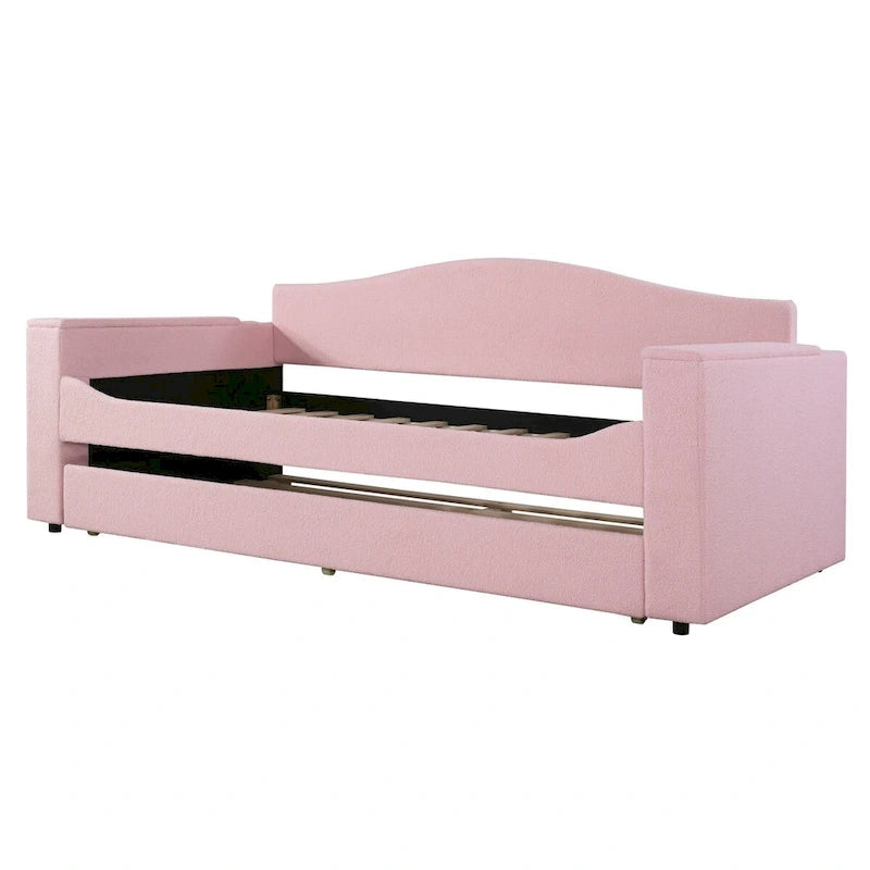 Lit de repos en polaire double avec accoudoirs de rangement et lit gigogne, capitonné, lit d'enfant peu encombrant