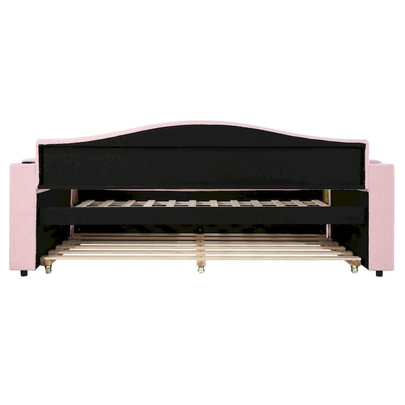 Lit de repos en polaire double avec accoudoirs de rangement et lit gigogne, capitonné, lit d'enfant peu encombrant