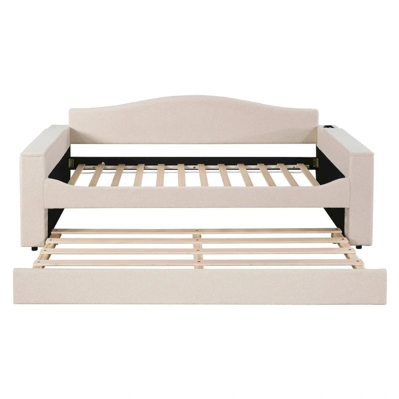 Lit de repos en polaire double avec accoudoirs de rangement et lit gigogne, capitonné, lit d'enfant peu encombrant