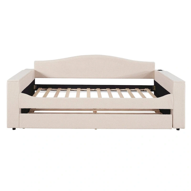 Lit de repos en polaire double avec accoudoirs de rangement et lit gigogne, capitonné, lit d'enfant peu encombrant