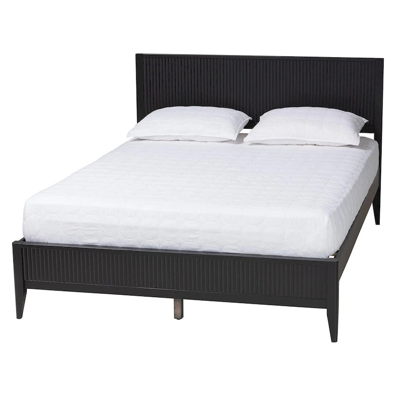 Lit plateforme cannelé en bois de style Mid-Century, aucun sommier tapissier requis, cadre solide, mobilier de chambre à coucher