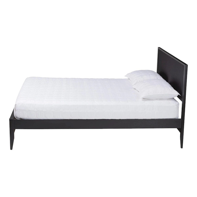 Lit plateforme cannelé en bois de style Mid-Century, aucun sommier tapissier requis, cadre solide, mobilier de chambre à coucher