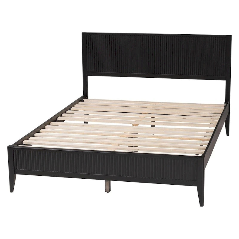 Lit plateforme cannelé en bois de style Mid-Century, aucun sommier tapissier requis, cadre solide, mobilier de chambre à coucher