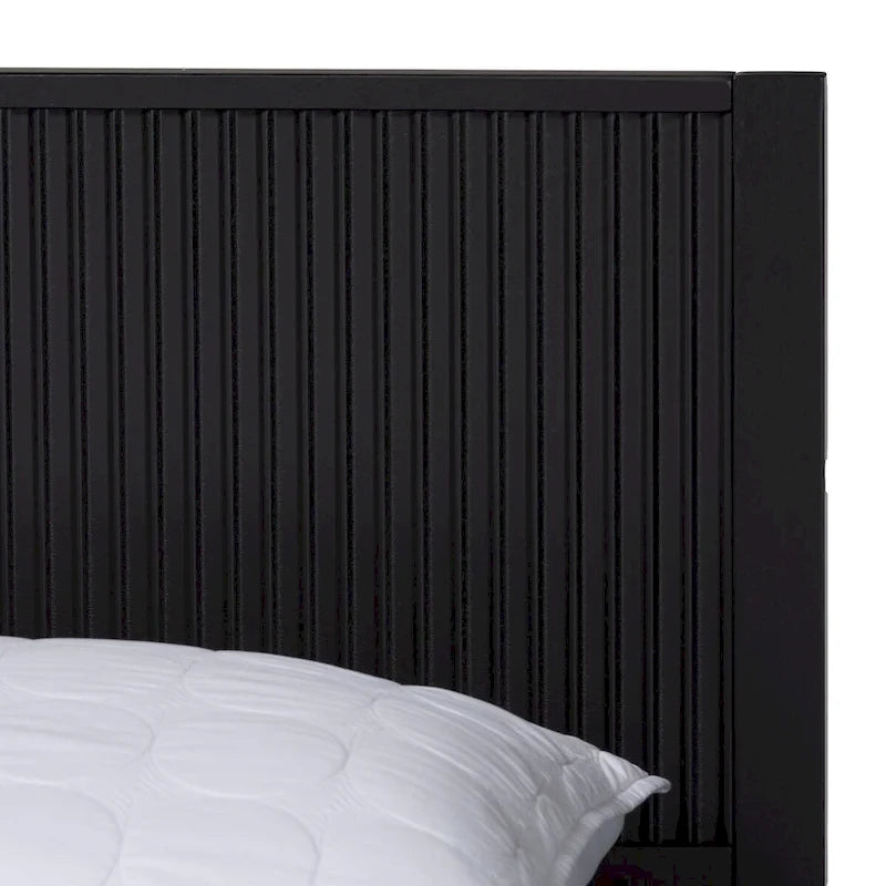 Lit plateforme cannelé en bois de style Mid-Century, aucun sommier tapissier requis, cadre solide, mobilier de chambre à coucher