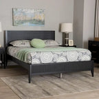 Lit plateforme cannelé en bois de style Mid-Century, aucun sommier tapissier requis, cadre solide, mobilier de chambre à coucher