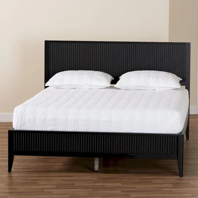 Lit plateforme cannelé en bois de style Mid-Century, aucun sommier tapissier requis, cadre solide, mobilier de chambre à coucher
