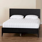 Lit plateforme cannelé en bois de style Mid-Century, aucun sommier tapissier requis, cadre solide, mobilier de chambre à coucher
