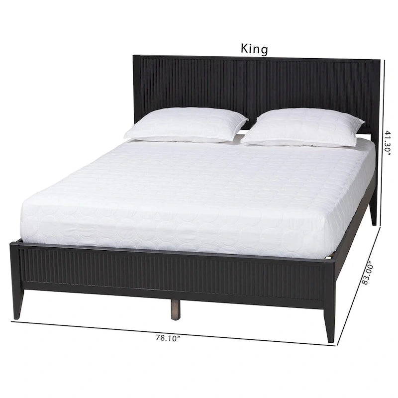 Lit plateforme cannelé en bois de style Mid-Century, aucun sommier tapissier requis, cadre solide, mobilier de chambre à coucher
