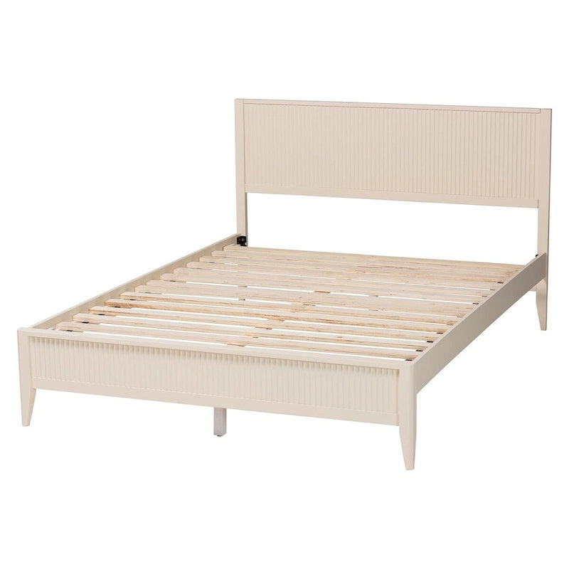 Lit plateforme cannelé en bois de style Mid-Century, aucun sommier tapissier requis, cadre solide, mobilier de chambre à coucher