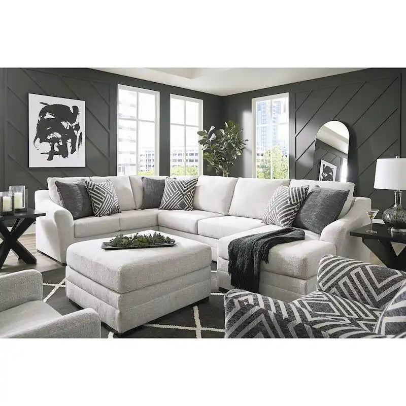 Grand Pouf Repose-Pieds Blanc Cassé, Coussin Moelleux, Repose-Pieds de Salon