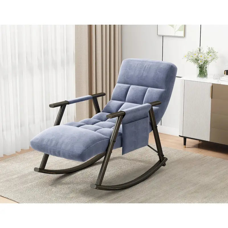 Fauteuil à bascule en velours avec repose-pieds