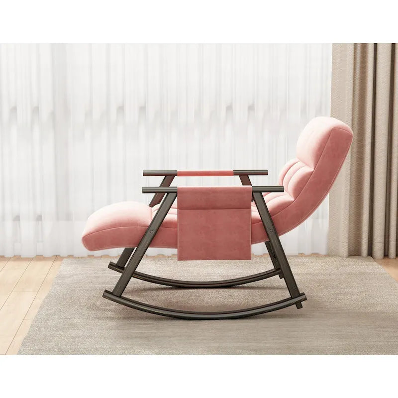 Fauteuil à bascule en velours avec repose-pieds