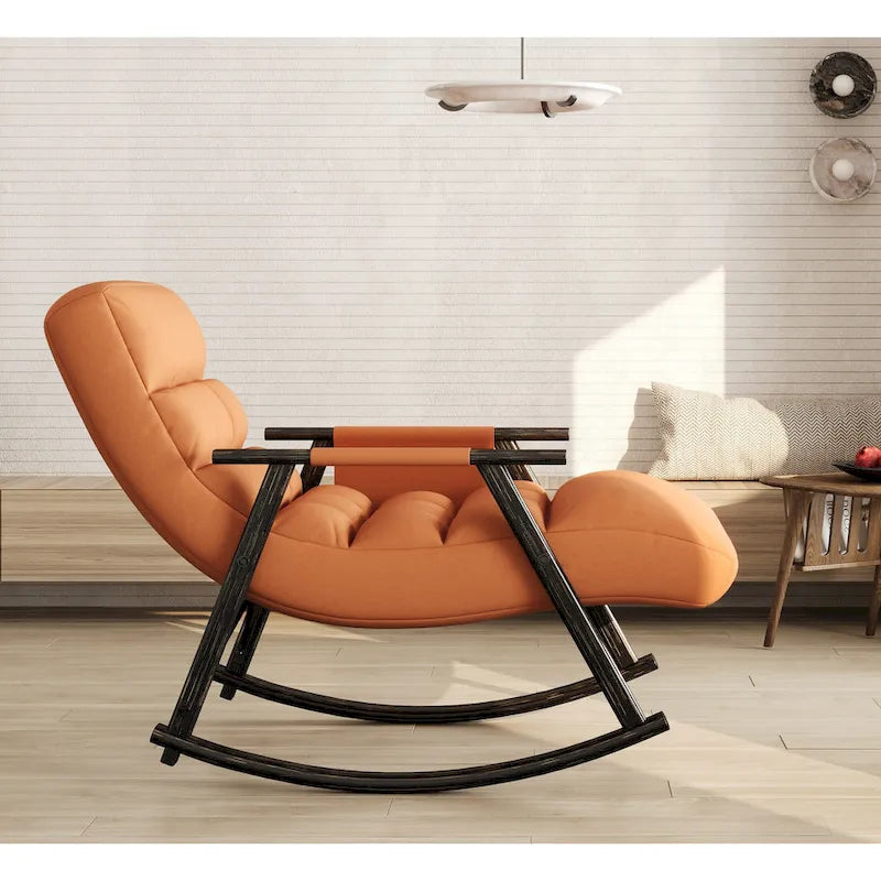 Fauteuil à bascule en velours avec repose-pieds