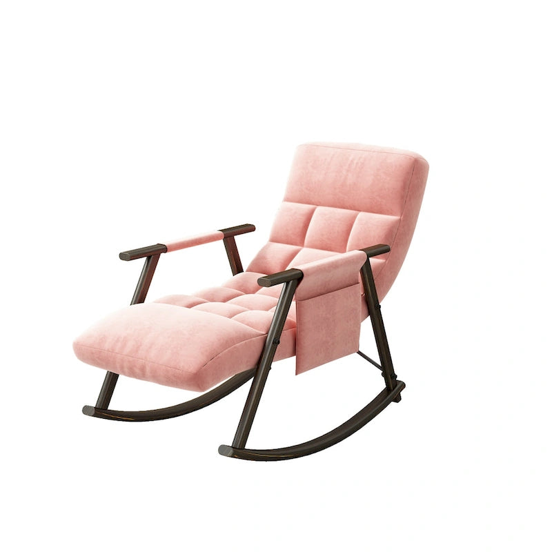 Fauteuil à bascule en velours avec repose-pieds