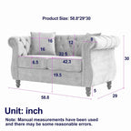 Canapé causeuse Chesterfield en velours, accoudoirs arrondis, clous décoratifs, structure en bois massif