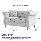 Canapé causeuse Chesterfield en velours, accoudoirs arrondis, clous décoratifs, structure en bois massif