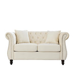 Canapé causeuse Chesterfield en velours, accoudoirs arrondis, clous décoratifs, structure en bois massif