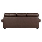 Canapé 3 places de 98", revêtement en microfibre marron riche, garniture cloutée, 4 coussins, pieds en bois massif