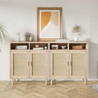 Buffet moderne en rotin, texture tressée naturelle, 160 cm (L) x 40 cm (P) x 92 cm (H), portes de rangement